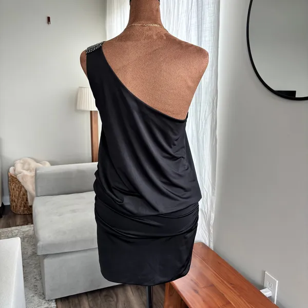 90s Y2K Vintage Speechless One Shoulder Dress Rhinestone Ruched McBling Party XS - Image 3