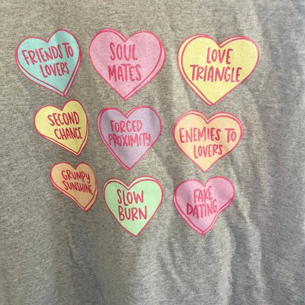 Out of Print Target Romance Tropes Hearts Graphic T-Shirt Gray‎ Womens L - Image 2