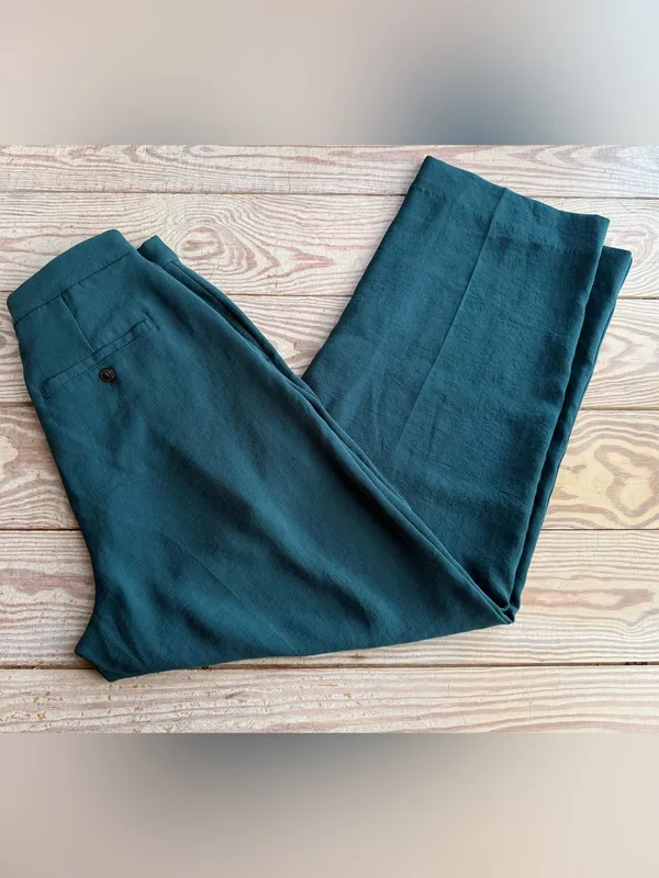 Madewell Green Pleated Wide-Leg Pants Size 4 - Image 4