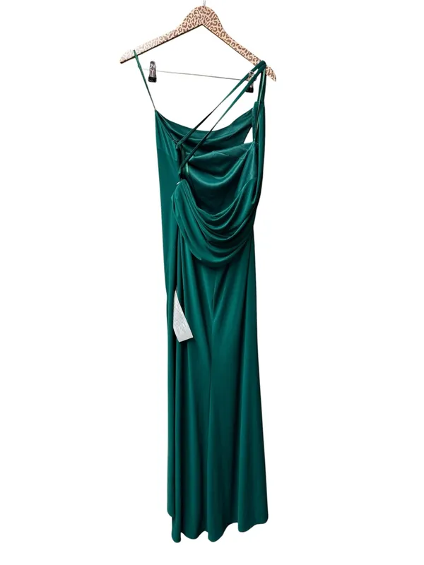 Ieena for Mac Duggal Jersey One Shoulder Draped Back Gown Dress Emerald Green 6 - Image 5