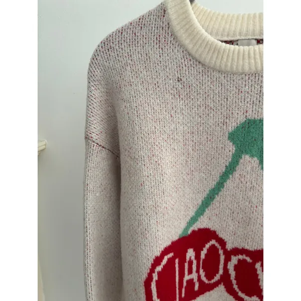 A New Day Cherry Graphic Sweater Women’s Medium Cream Knit Pullover Cozy Cute - Image 7