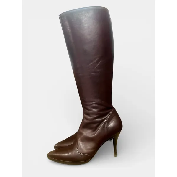 Salvatore Ferragamo Vintage Brown Leather Knee High Stiletto Boots Made Italy US 7 - Image 2