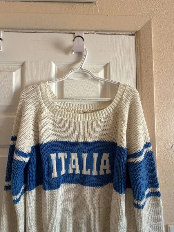 Aeropostale Italia Graphic Knit Sweater White Blue - Image 6