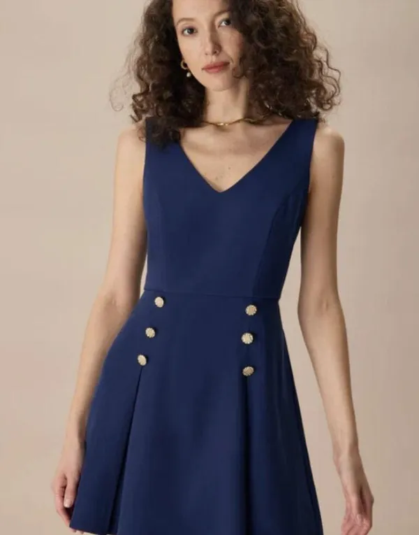 RIHOAS Women's Navy V-Neck Pleated Mini Dress 3 - Image 3