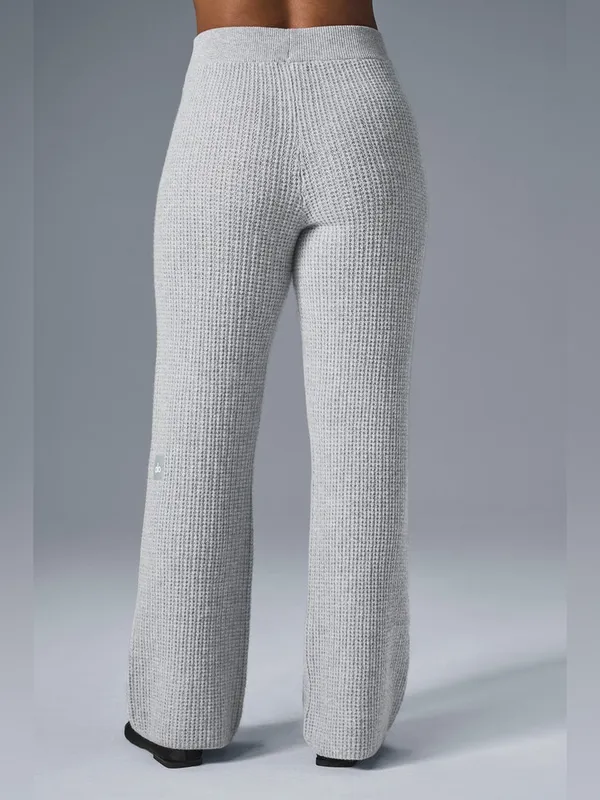 Alo Yoga cashmere high waist plush waffle athletic Heather grey pants Size XS - Image 2