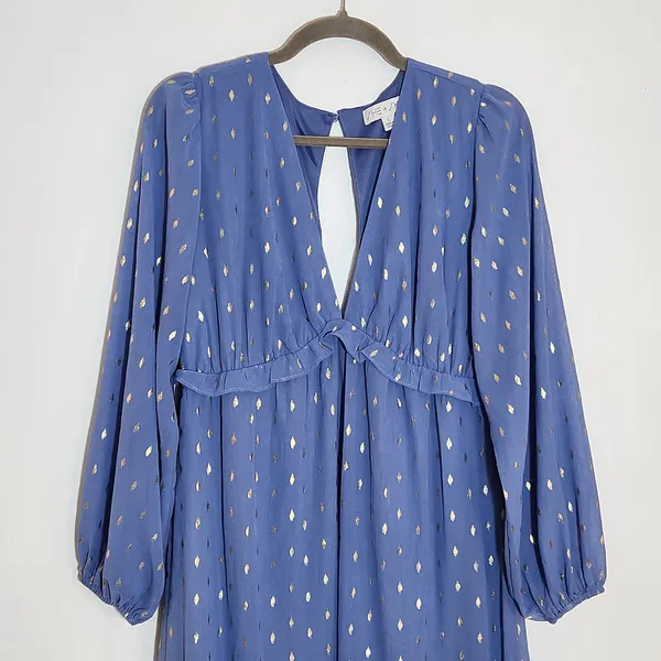 She + Sky Blue and Gold Boho Maxi Dress Size Large Wedding Guest Dress - Image 3