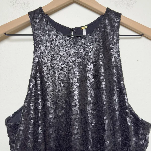 Free People Women Party Dress‎ Black Sequin Backless High Neck Mini Sparkly Glam - Image 2