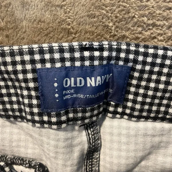 Old Navy Pants Womens 6 Pixie Mid Rise Gingham Plaid Black White Ankle Preppy - Image 2
