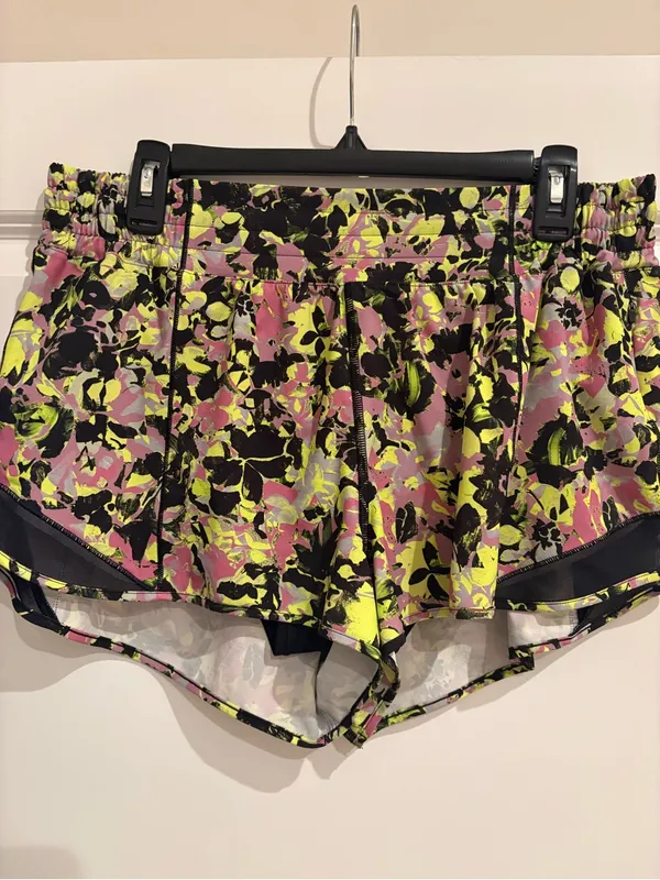 lululemon athletica Neon Yellow & Pink Floral Hotty Hot Shorts - Image 4