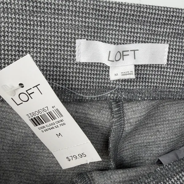 LOFT Gray Houndstooth Ponte Pull-On Straight Leg Dress Pants NEW Size M - Image 6
