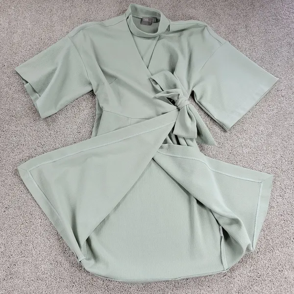 ASOS Womens Dress 4 Mint Green Textured Wrap V Neck Plunge Kimono Tie Waist - Image 14