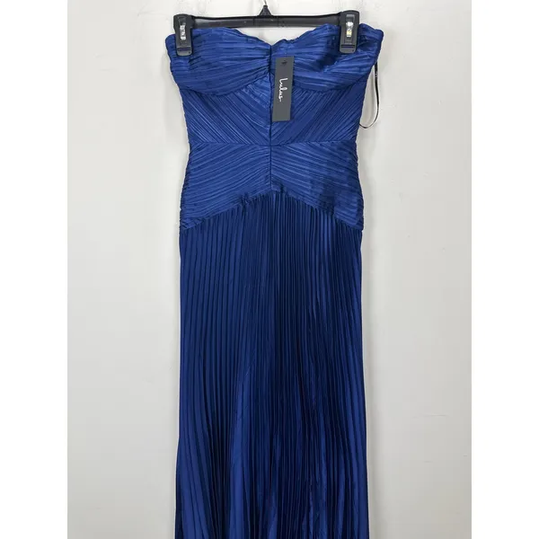 Lulus Elkay Navy Blue Pleated Satin Drop Waist Maxi Dress Formal Glam XS NWT - Image 7