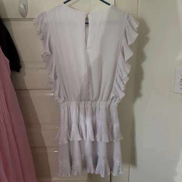 TCEC White Ruffle Mini Dress Sleeve M - Image 3