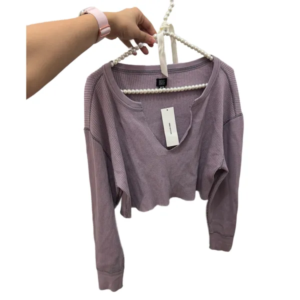 BDG Urban outfitters size medium purple waffle knit long sleeve crop top v-neck - Image 5