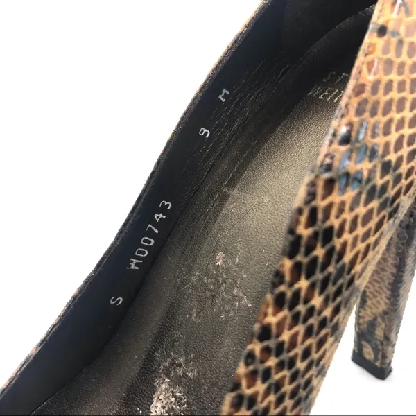 Stuart Weitzman Brown & Black Leather Animal Print Snakeskin Embossed Heels (9) - Image 10