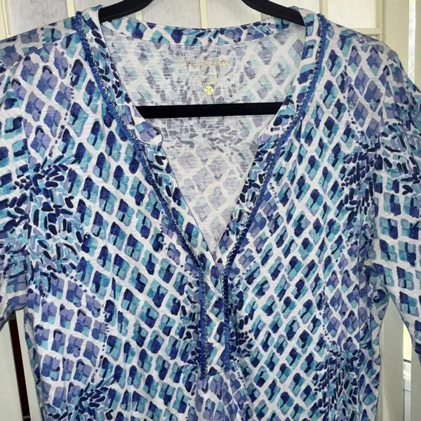 Lilly Pulitzer Fringe Pineapple Preppy Beach Puff Sleeve Designer Mini Dress Med - Image 5
