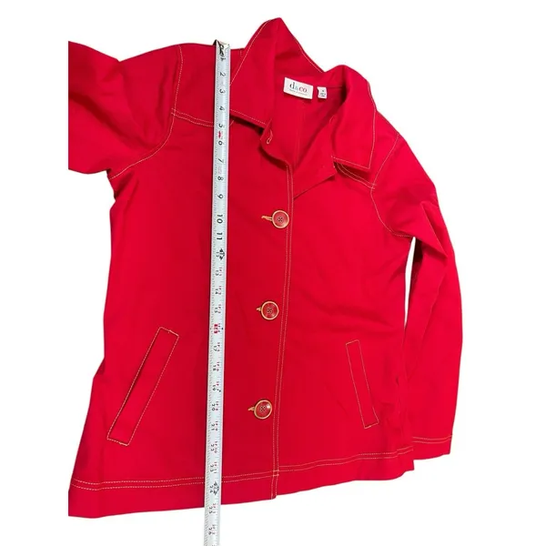Y2K Denim & Co Red Gold Button Front Jacket Shacket M Contrasting Stitching - Image 7