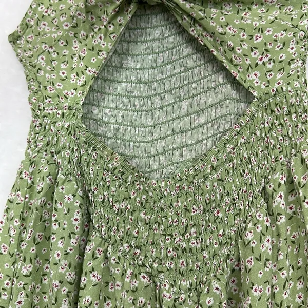 Herperus Tie Front Floral Maxi Dress Sz M Spaghettis Straps Green - Image 4