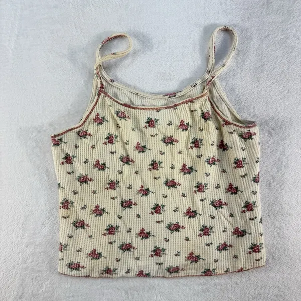 Vtg 90s Y2K Victoria Secret Sz S Cropped Tank Top‎ Babydoll Floral Waffle Knit - Image 9