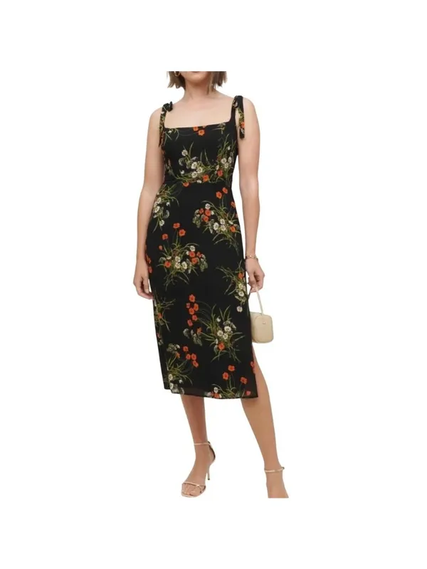 Reformation Besse Dress in Black Floral 6 Womens Midi - Image 12