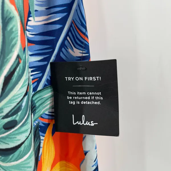 LULU'S Jumpsuit Extra Small Luxe Luau Orange Tropical Floral NWT Strapless Beach - Image 4