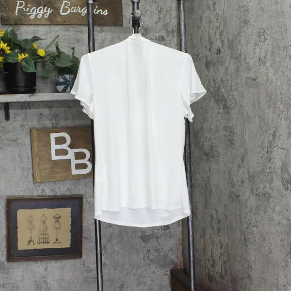 Ny Collection Short Sleeve Knit Top with Chiffon Shoulders Ivory Off White 1X - Image 2