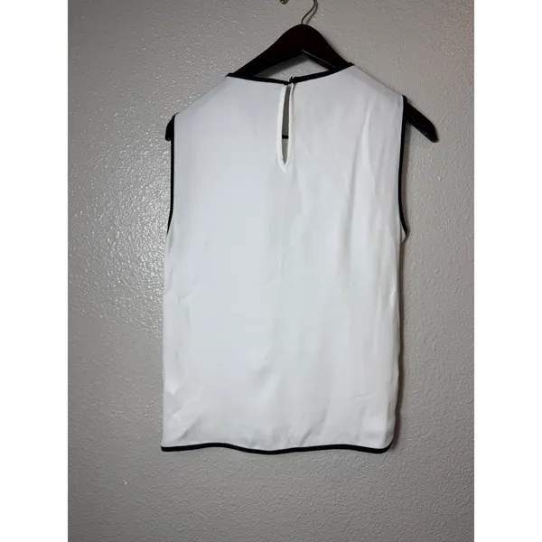Zara Women White Blouse Black Contrast Trim Tie Neck Sleeveless Size S - Image 2