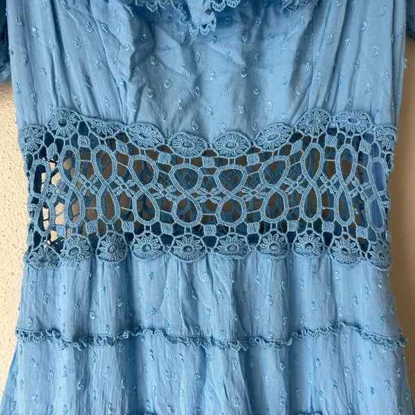 Free People Boho Blue Puff Sleeve Mini Dress Size 6 - Image 5