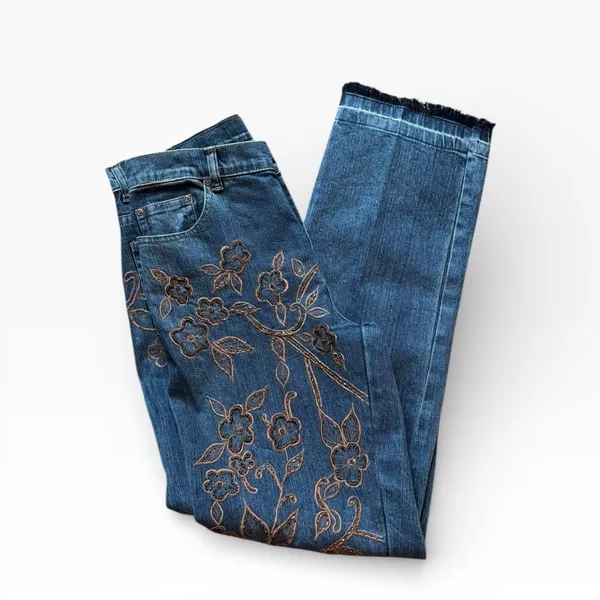 24 Karat Embellished Beaded Embroidered High Waisted Jean Size 6X32 Med Wash - Image 2