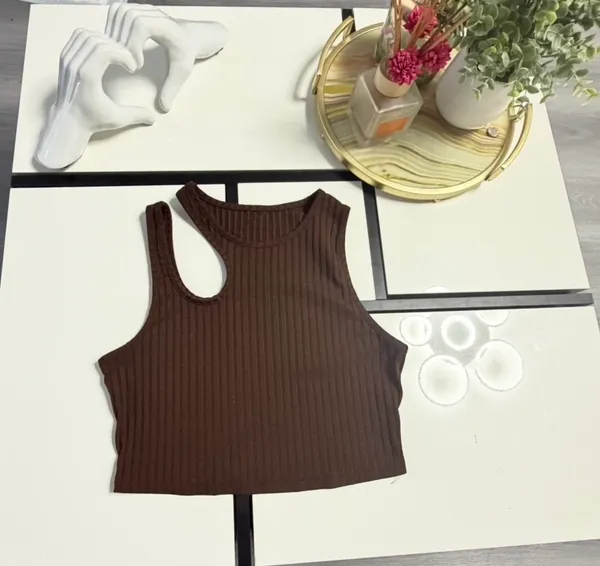 Sheila Fajl ✨ SHEIN Women’s Brown Ribbed Cutout Crop Tank Top – Size Small 🤎 - Image 4