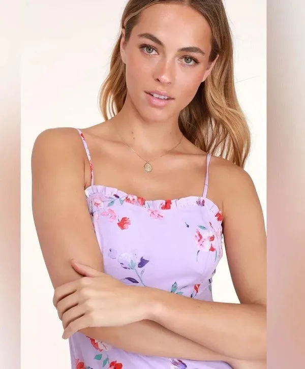 Lulu’s Melissa Lavender Floral Print Tiered Maxi Dress - Image 2