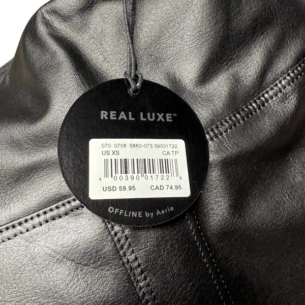 Offline By Aerie Real Luxe Faux Leather Hi Rise Leggings Size XS Black Biker New - Image 6
