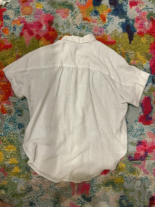 Aerie Green and White Striped Button Up Blouse - Image 2