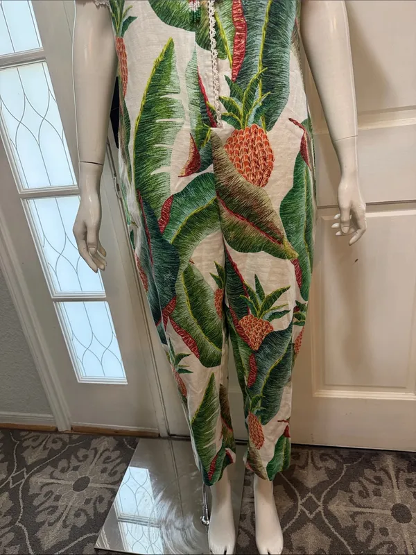 Farm Rio Tropical Pineapple Print Women’s Jumpsuit in Green & Cream S-S - Image 4
