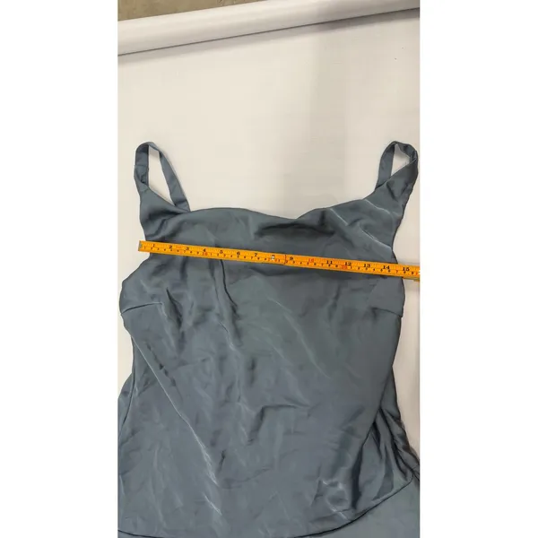 Satin Cowl Neck Mini Dress Dusty Blue Slate Slip Dress Large - Image 3
