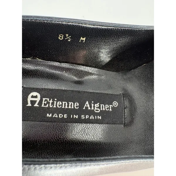 Vintage Etienne Aigner Pumps Womens 8.5 Black Leather Smart Kitten‎ Heel Spain - Image 8