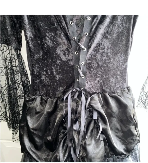 Gothic Whimsigoth Vampire Bride Witch Hooped Gown Dress Jrs. Large 12-14 - Image 10