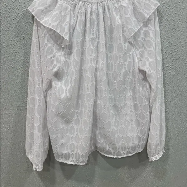 LOFT White Size M Ruffle Sleeve Textured Fairy Blouse - Image 5
