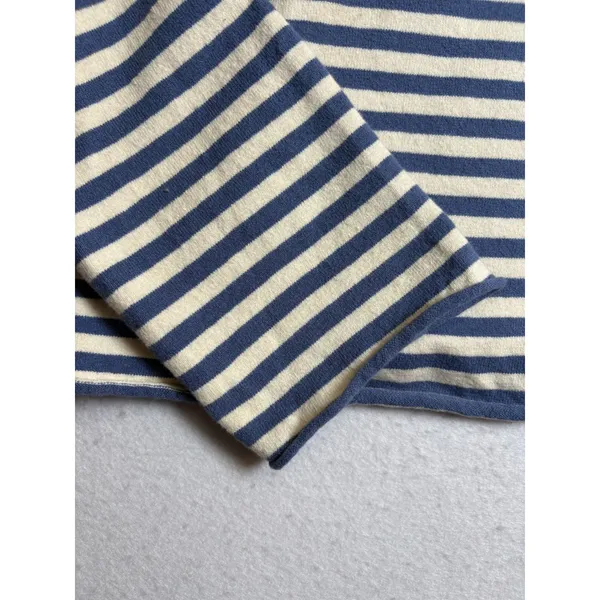 Aerie Women Blue Cream Striped Long Sleeve Boxy Boat Neck Top Size M - Image 5