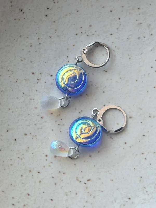 Handmade quality Czech glass beads snail shell & teardrops dangle earrings 🌀 - Image 7