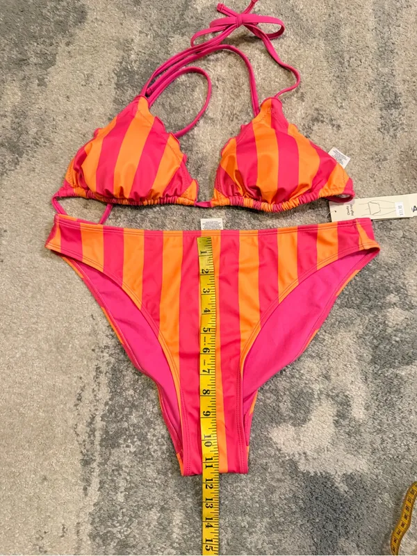 Women's No Boundaries Pink & Orange Striped Triangle Bikini - Image 3