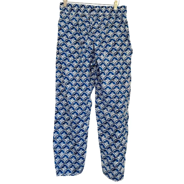 Sigrid Olsen Women Scallop Print 100% Linen Drawstring Barrel Pants Sz S Coastal - Image 2