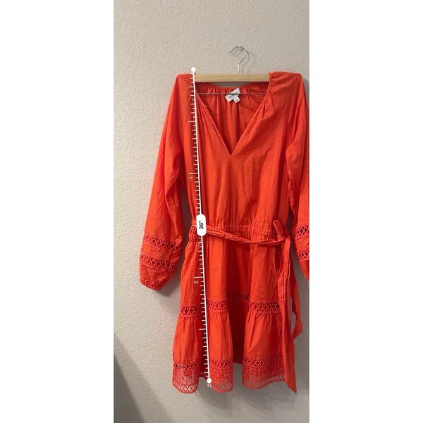 Evereve Juliana Dress Red Cotton Pockets Elastic Tie Waist Sz S Cottagecore Boho - Image 4