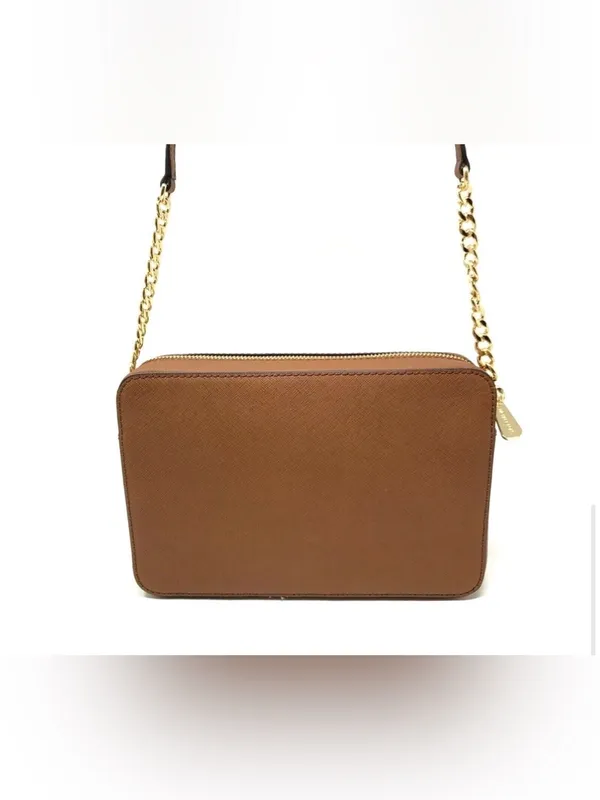 Michael Kors Tan Saffiano Leather Crossbody with Gold Logo - Image 4