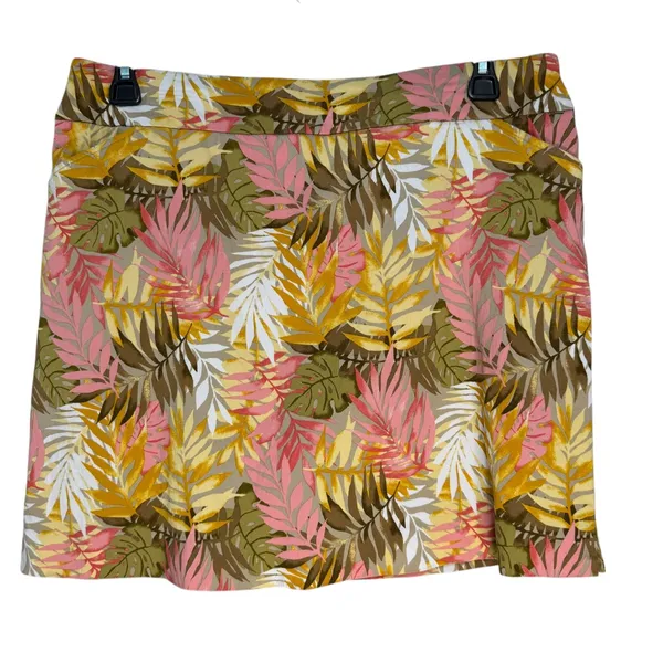 Coral Bay Womens Skort Tropical Leaf Print A-Line Pull‎ On Size L Shorts under - Image 2