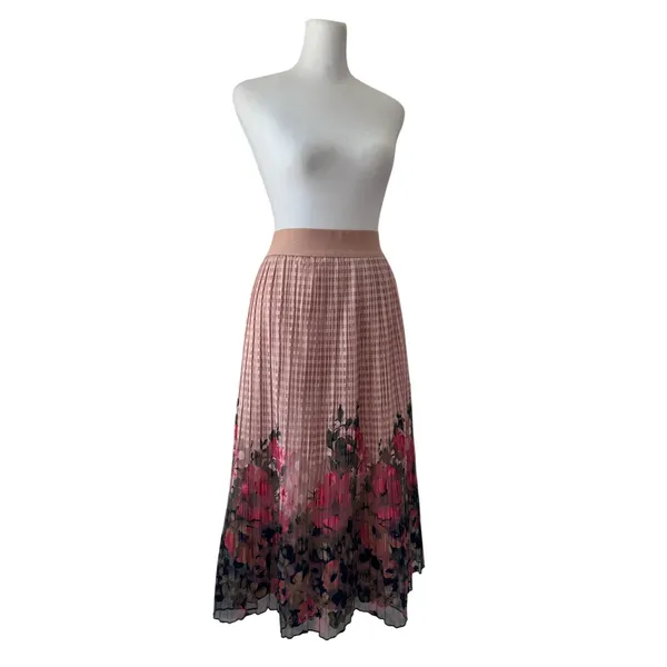 Metrowear Pink Floral Print Elastic Waist A-Line Midi Skirt - Image 6