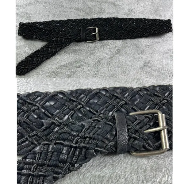 Western Boho Black Braided Leather Belt Waist Cincher Adjustable 50” Large XL - Image 2
