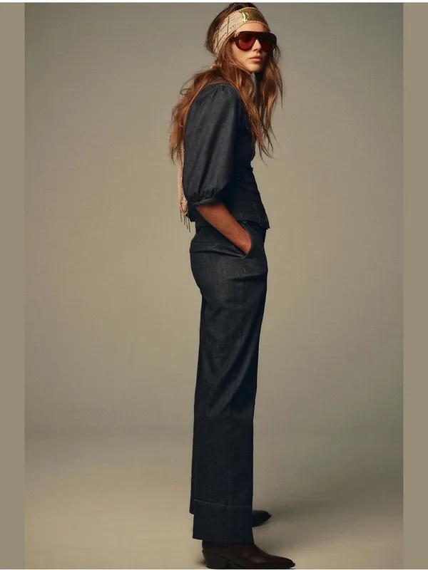 Zara Z1975 Bootcut Denim Pants Jeans Small Dark Wash Minimal Boho Western Chic - Image 4