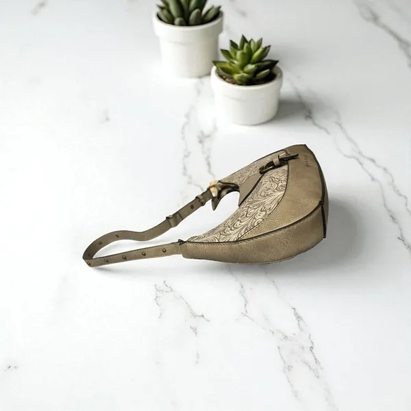 Rein &‎ Bridle Taupe Floral Embossed Faux Leather Shoulder Bag Purse - Image 6