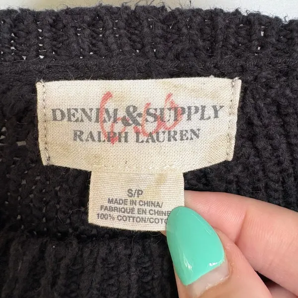 Denim & Supply Ralph Lauren Black Cableknit Boxy Crewneck Sweater Small - Image 5